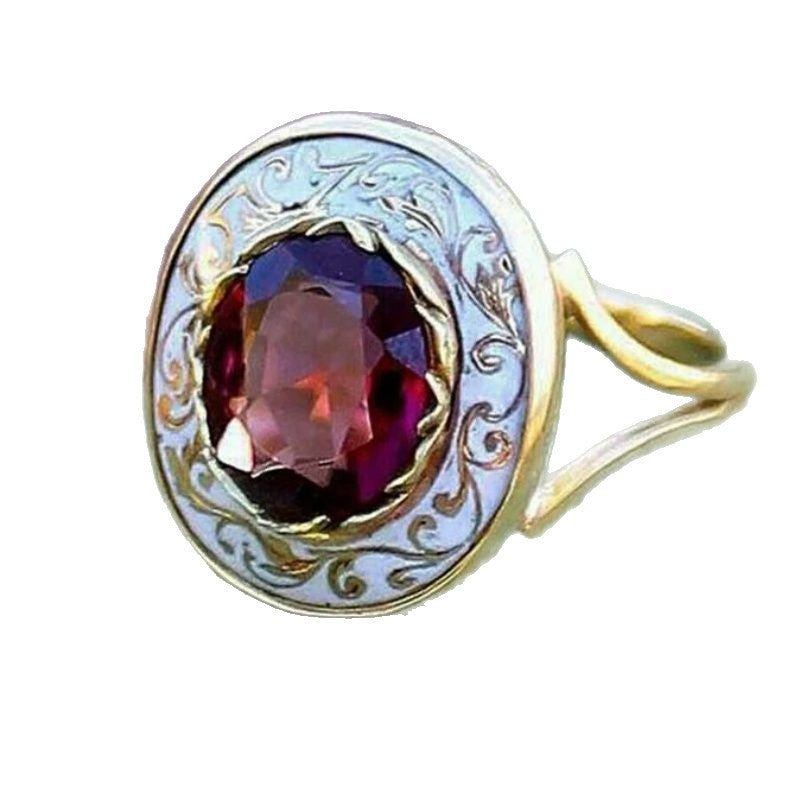 Vintage Inlaid Dark Red With Round Zircon Ornament Ring