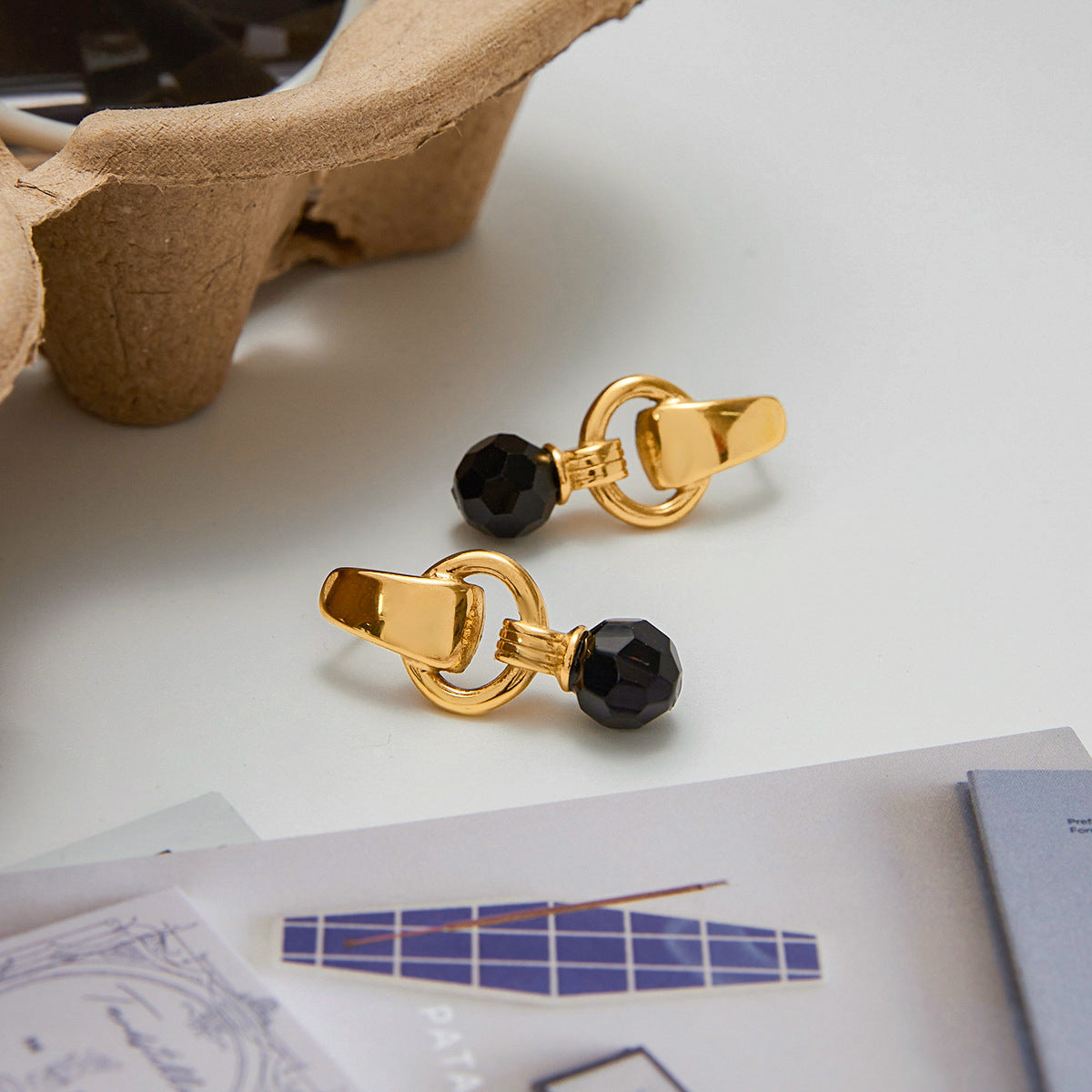 Stainless Steel Black Crystal Earrings Titanium Steel Earrings