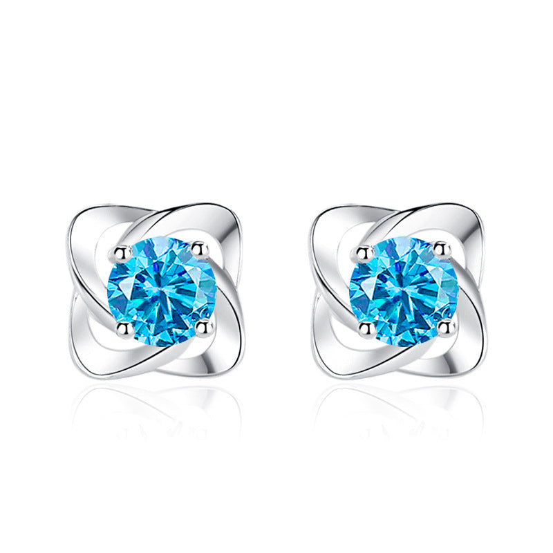 Female Creative S999 Pure Silver Four Leaf Clover Ear Stud