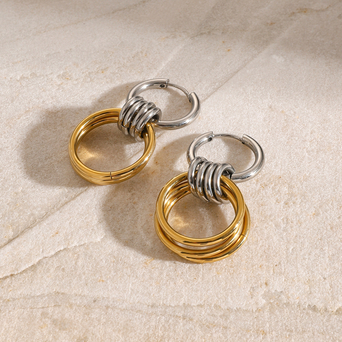 18K Color Matching Glossy Steel Ring Earrings
