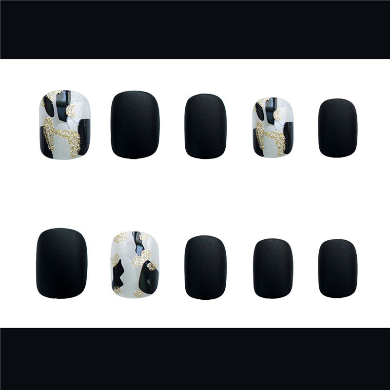 Wearing Black Frosted Shell Fake Nails 24 pices