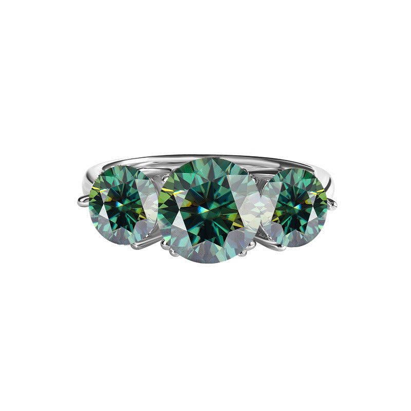 S925 Silver Moissanite Three-Life Stone 4 Karat Ring