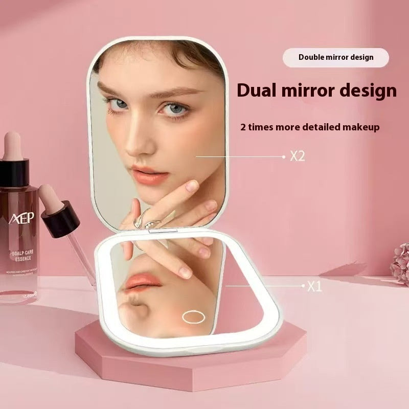 Ultra-thin Foldable Cosmetic Mirror With Light Tricolour Light Convenient HD Luminous Louisiana Mart