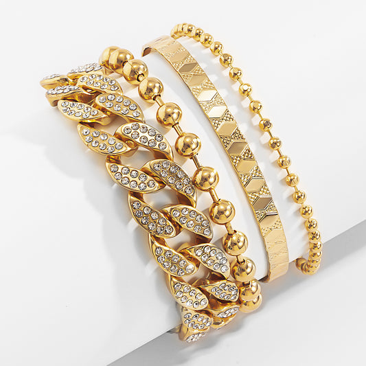 Fashion Diamond-studded Cuban Buckle Pattern Bracelet Suit
