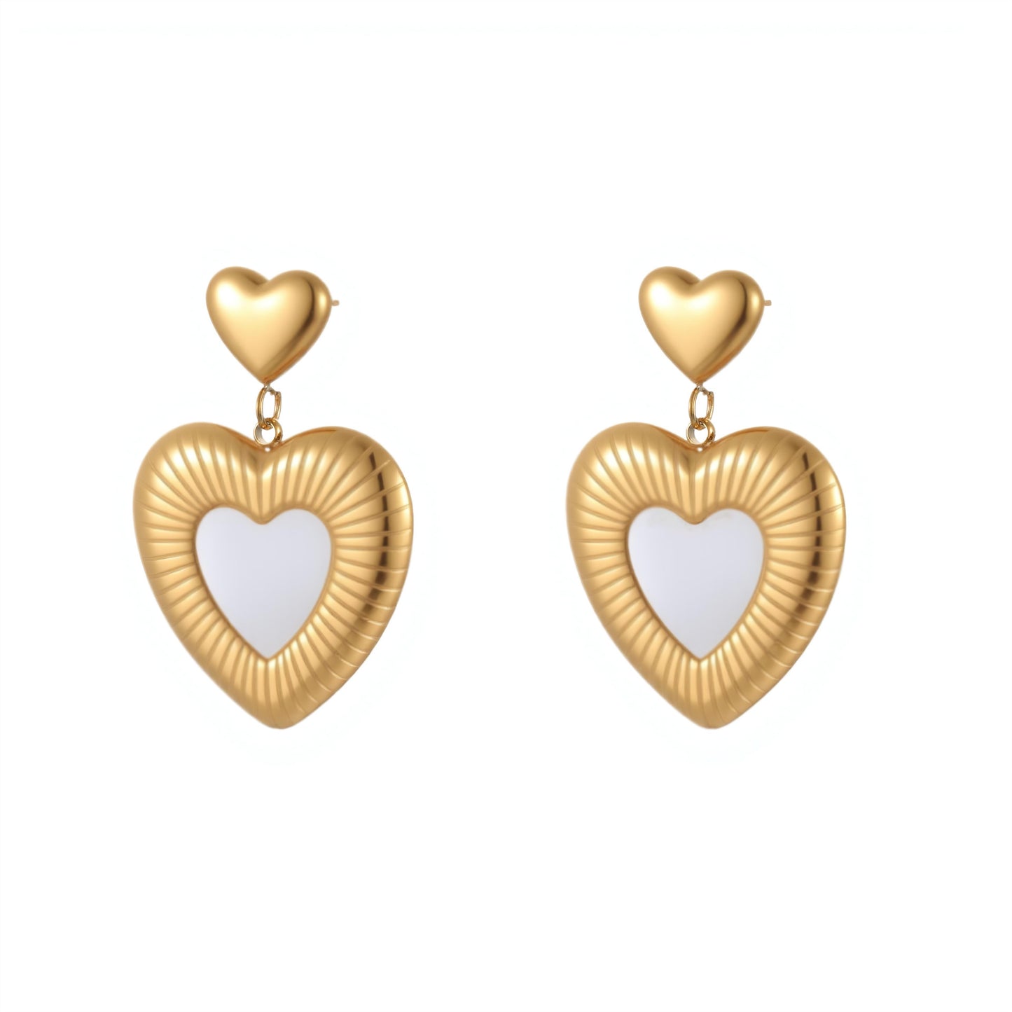 Heart Stainless Steel White Fritillary Earrings