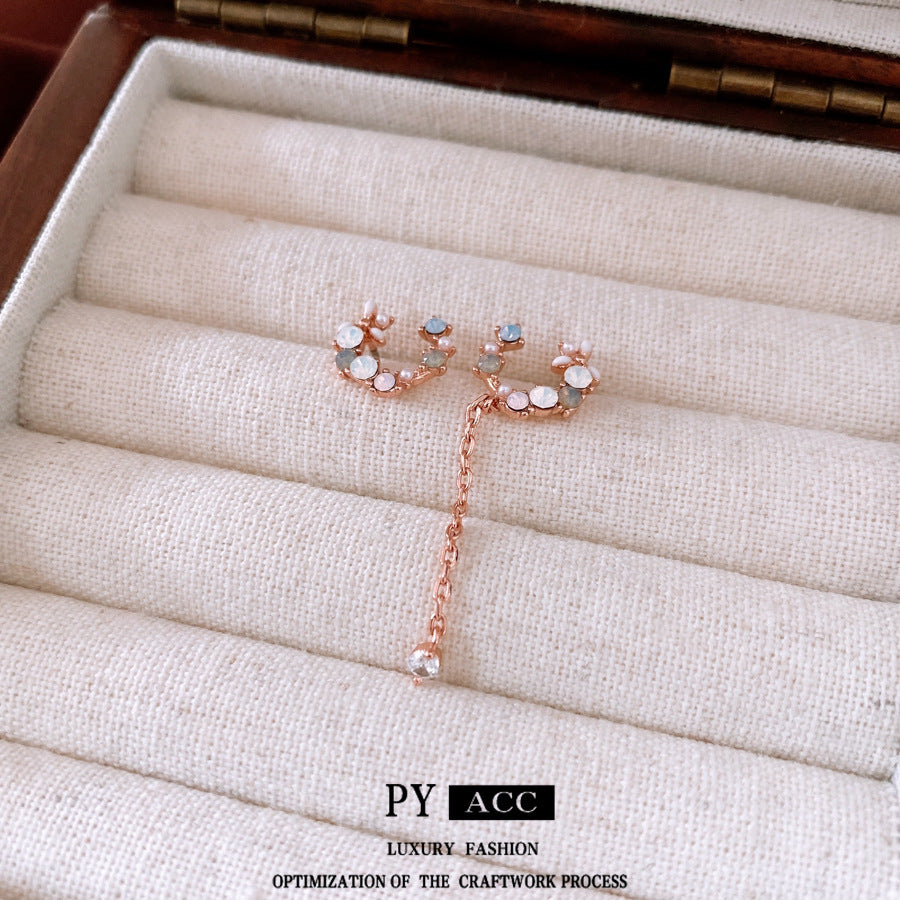 French Style Light Luxury Silver Needle Zircon Flower Earrings