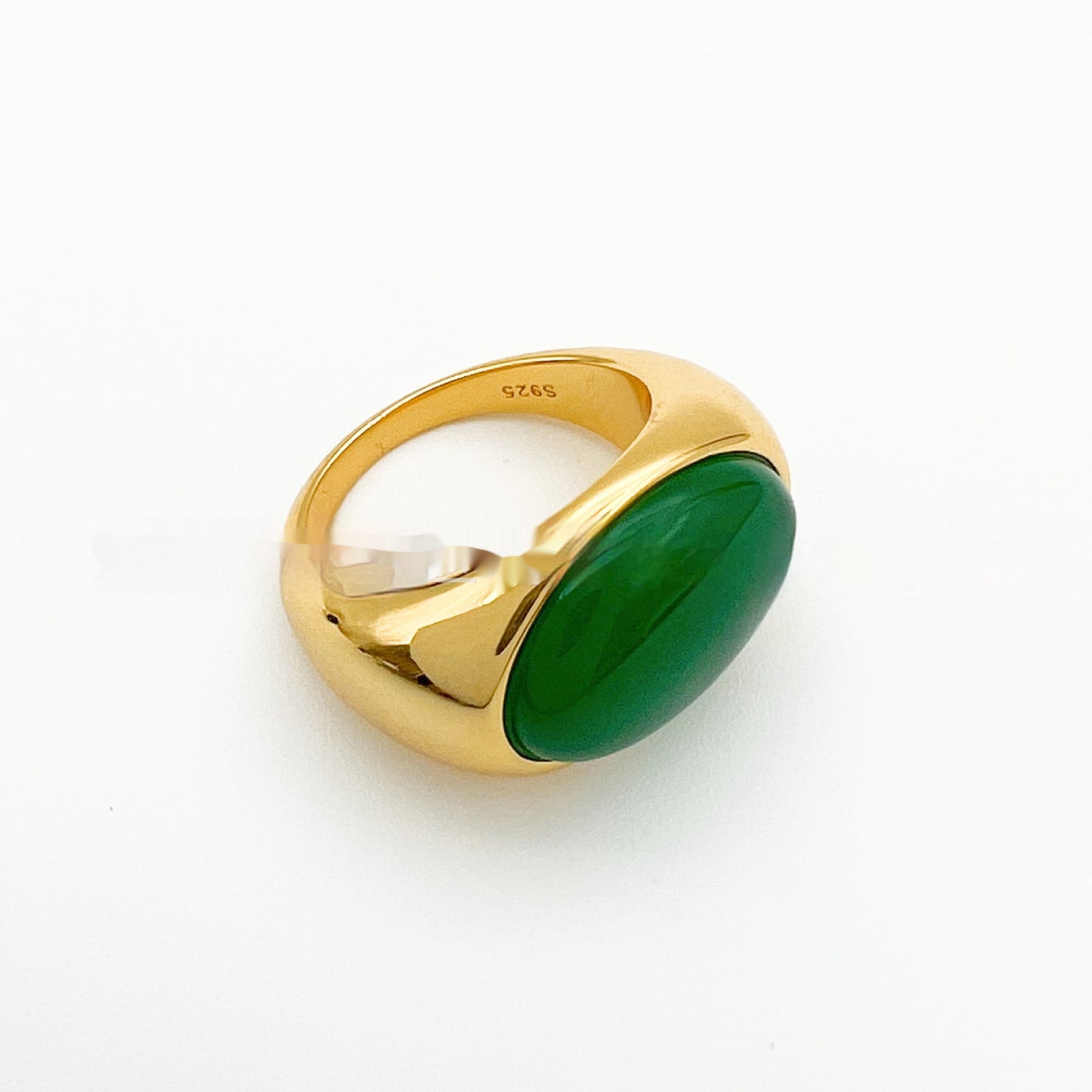 Oval Green Agate Natural Gemstone Dome Ring