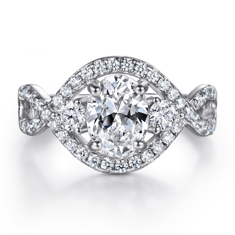 Oval Zircon Silver Ring Female Niche High Sense