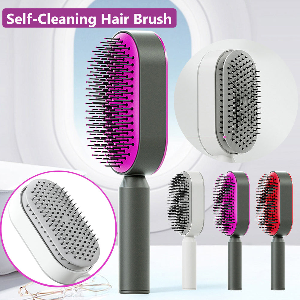 Self Cleaning Hair Brush For Women One-key Cleaning Hair Loss Airbag Massage Scalp Comb Anti-Static Hairbrush Louisiana Mart