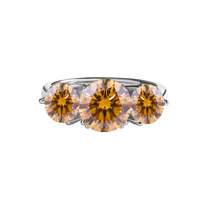 S925 Silver Moissanite Three-Life Stone 4 Karat Ring
