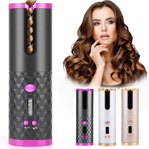 Rechargeable Automatic Hair Curler Women Portable Hair Curling Iron LCD Display Ceramic Curly Rotating Curling Wave Styer Louisiana Mart