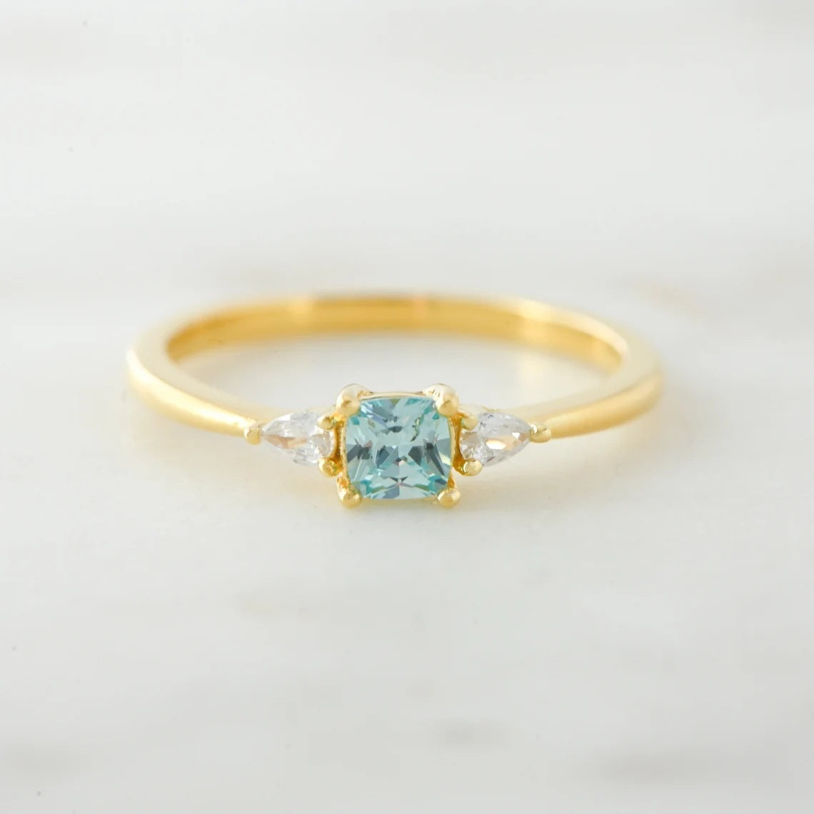 S925 Sterling Silver Blue All-match Square Inlaid Zircon Ring