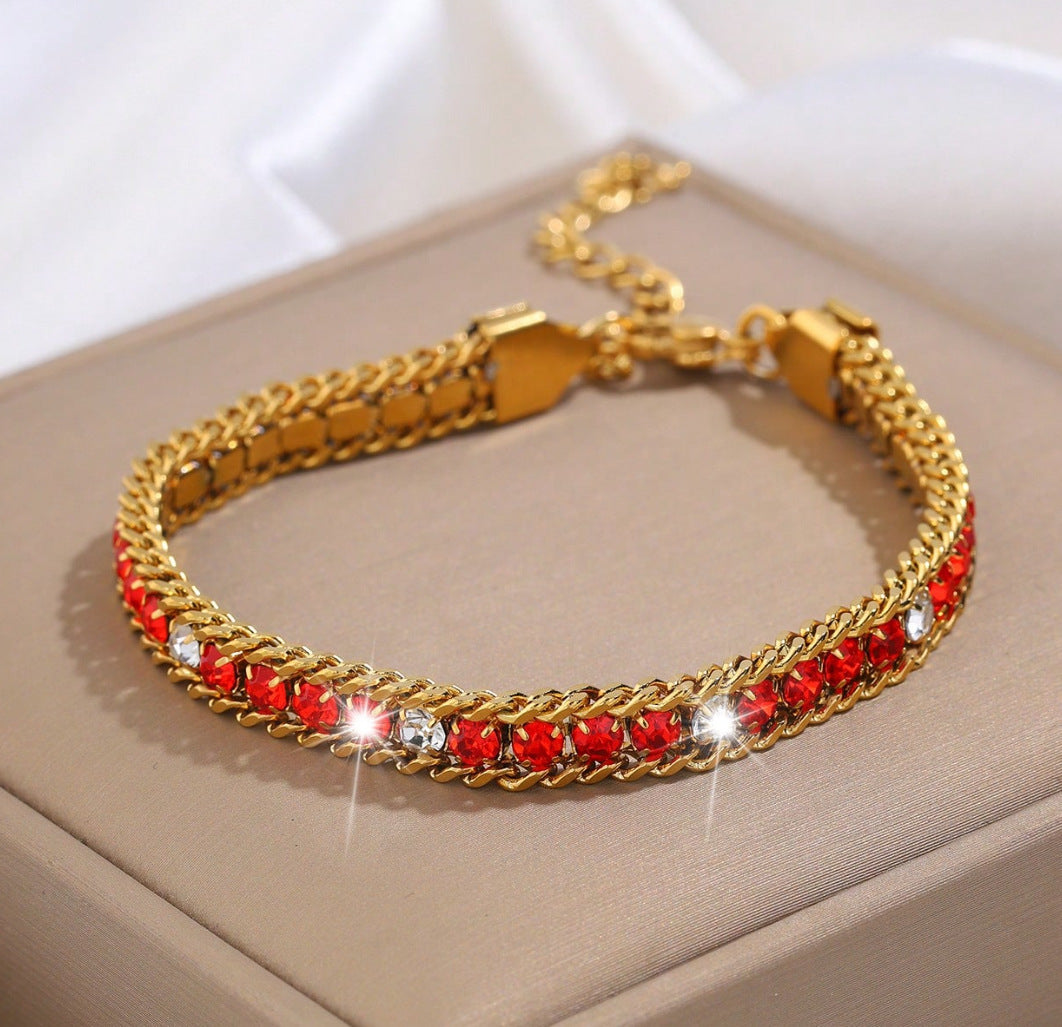 Three-layer Diamond Versatile Personality Stainless Steel Bracelet