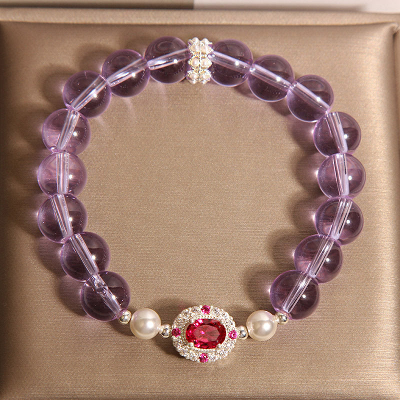 Amethyst Pearl Red Corundum Crystal Bracelet