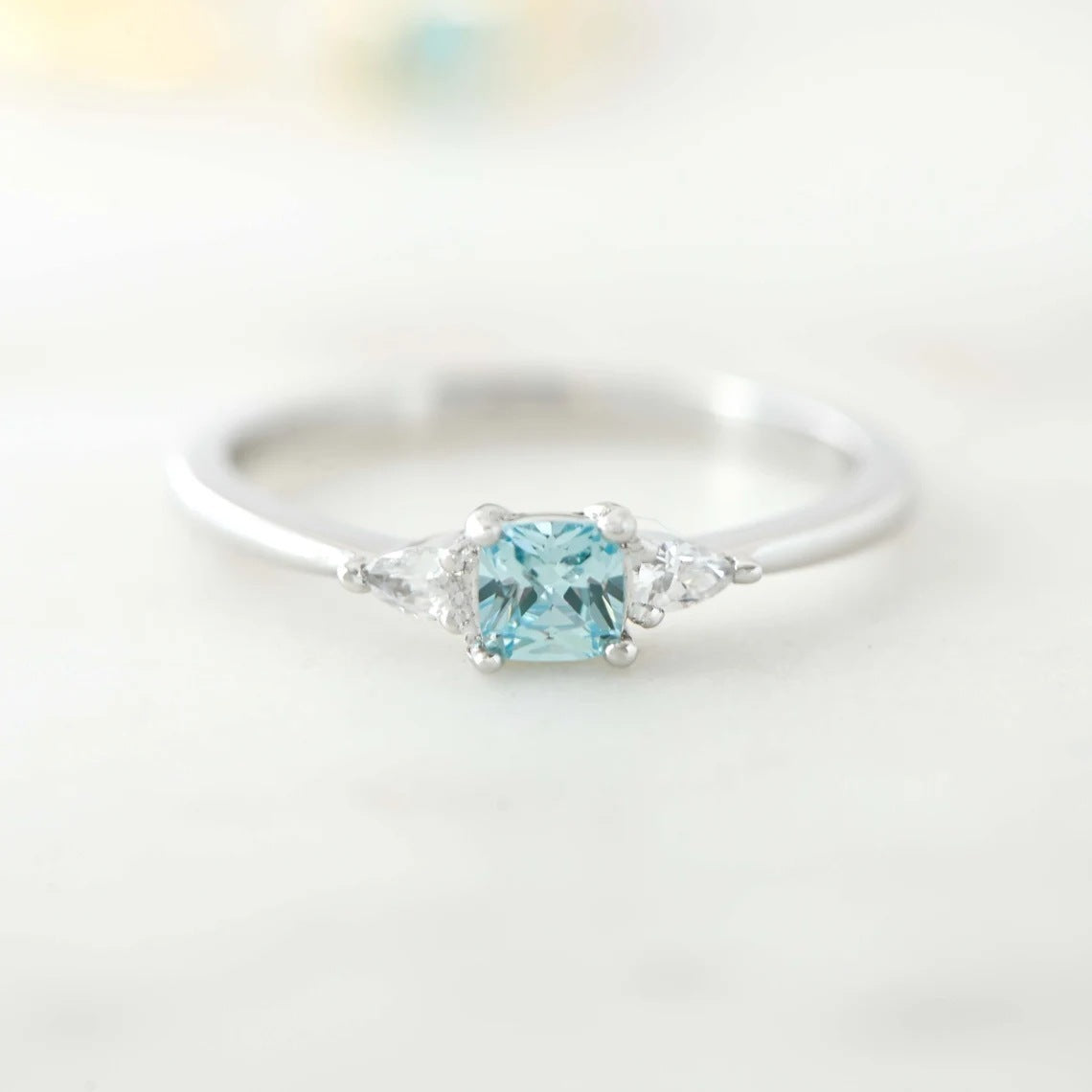 S925 Sterling Silver Blue All-match Square Inlaid Zircon Ring