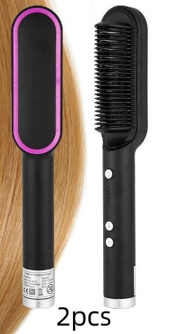 New 2 In 1 Hair Straightener Hot Comb Negative Ion Curling Tong Dual-purpose Electric Hair Brush Louisiana Mart