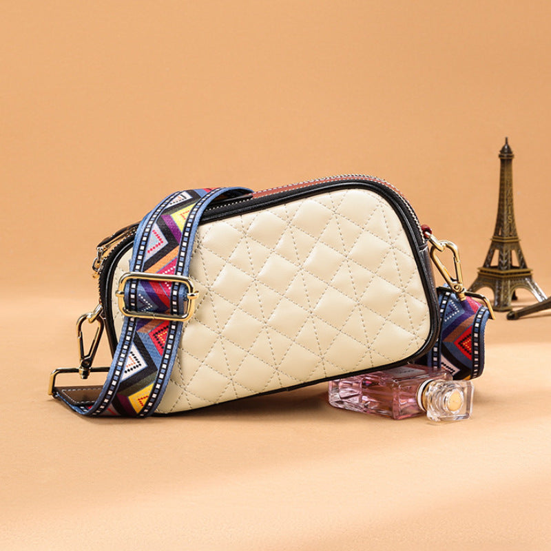 Small Leather Crossbody Bag Square Purse 2 Straps Women