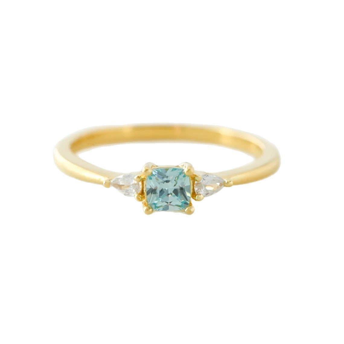 S925 Sterling Silver Blue All-match Square Inlaid Zircon Ring