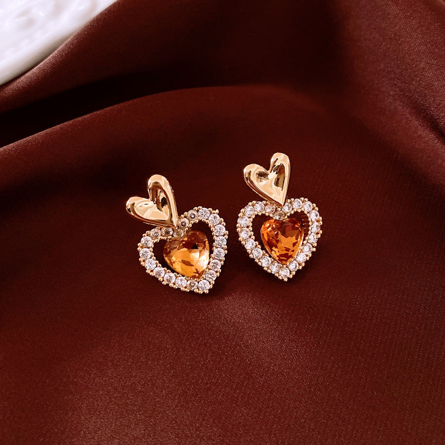 Women's Versatile And Simple Silver Needle Heart-shaped Earrings