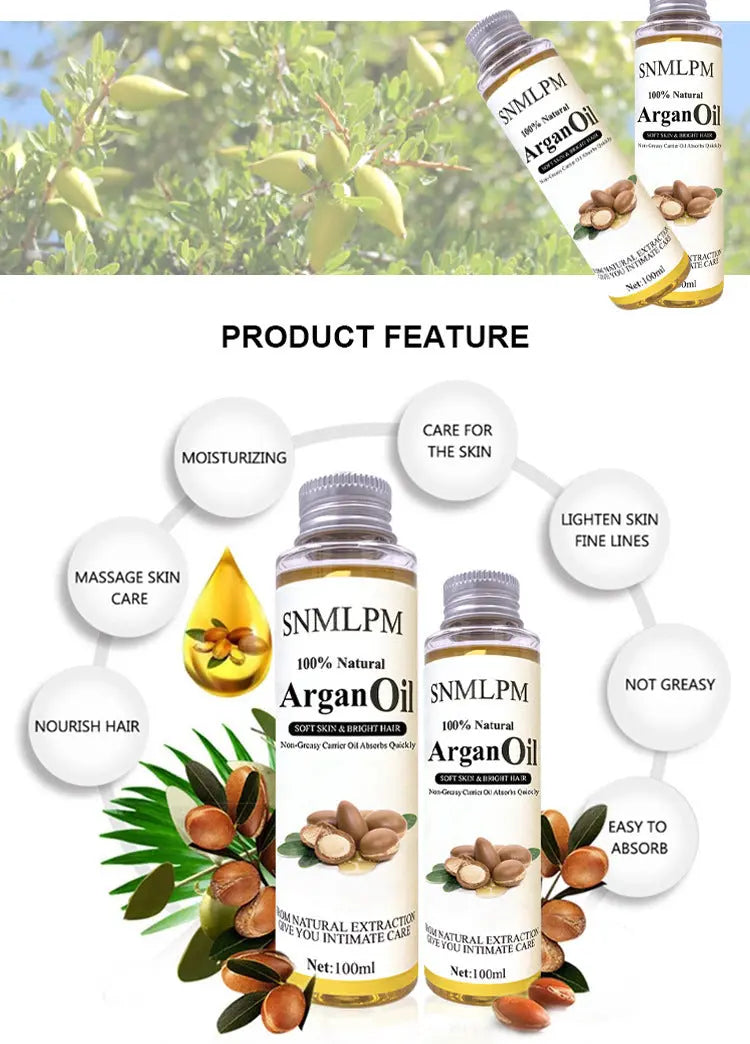 Natural Argan Hair Oil 100mL Deep Moisturizing Hair Conditioner Reduce Frizz and Dandruff Louisiana Mart
