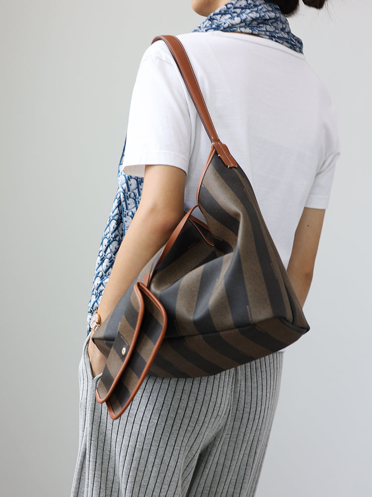 Women's Leather Shoulder Bag Striped Commute Work Handbag