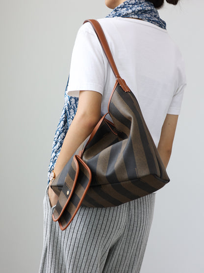 Women's Leather Shoulder Bag Striped Commute Work Handbag