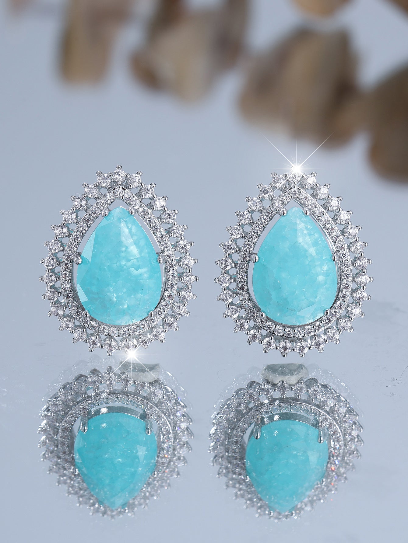 White Diamond Water Drop Ice Flower Earrings Female