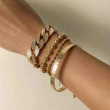 Fashion Diamond-studded Cuban Buckle Pattern Bracelet Suit