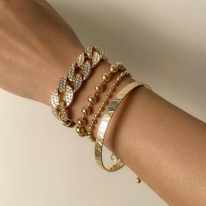 Fashion Diamond-studded Cuban Buckle Pattern Bracelet Suit