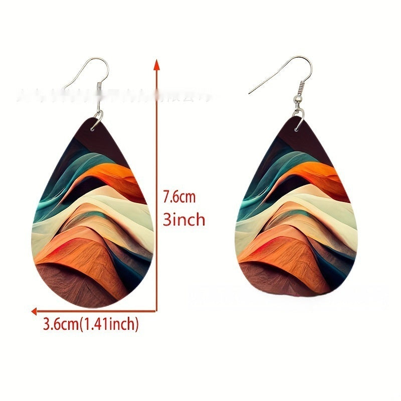 Pattern Small Water Drop Cross Mirror Popular Wooden Earrings
