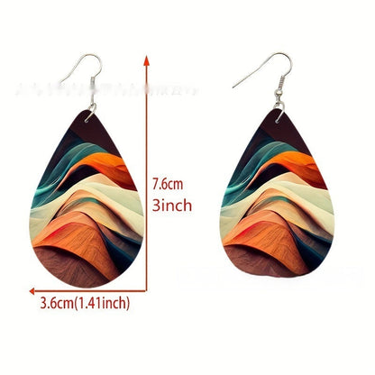 Pattern Small Water Drop Cross Mirror Popular Wooden Earrings