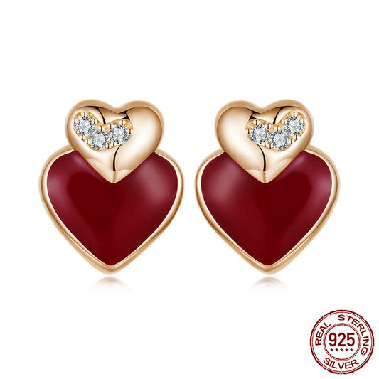 Hong Kong Style S925 Sterling Silver Heart-shaped Stud Earrings