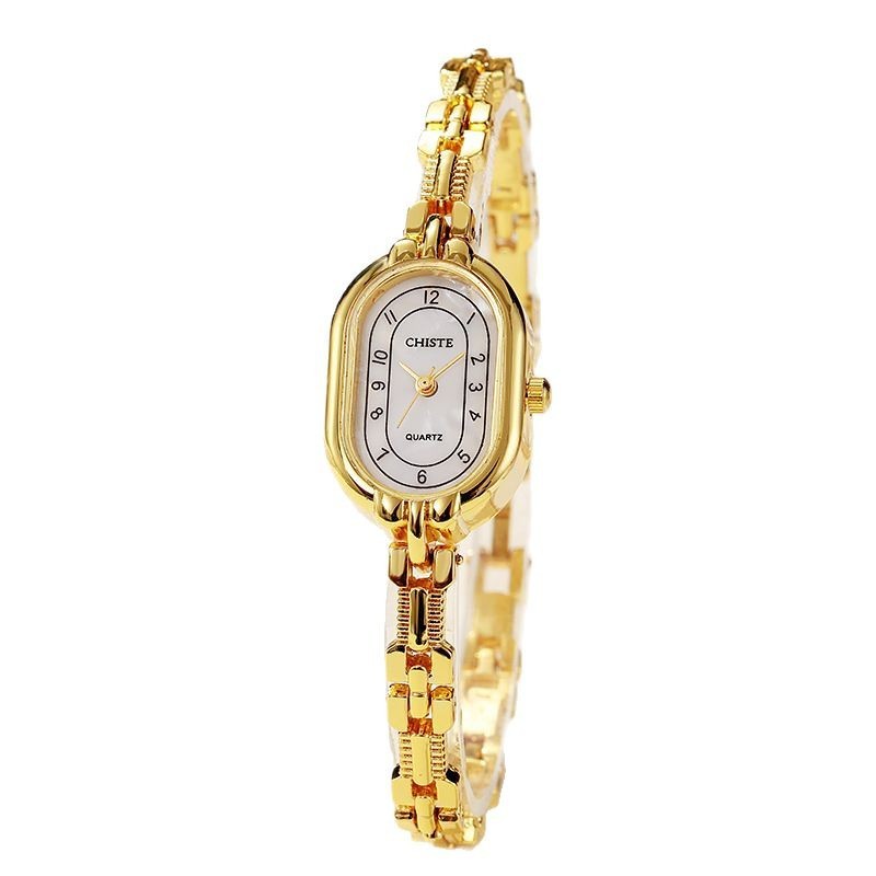 Women's Oval Bracelet Watch Retro Chinese Style Gold Quartz