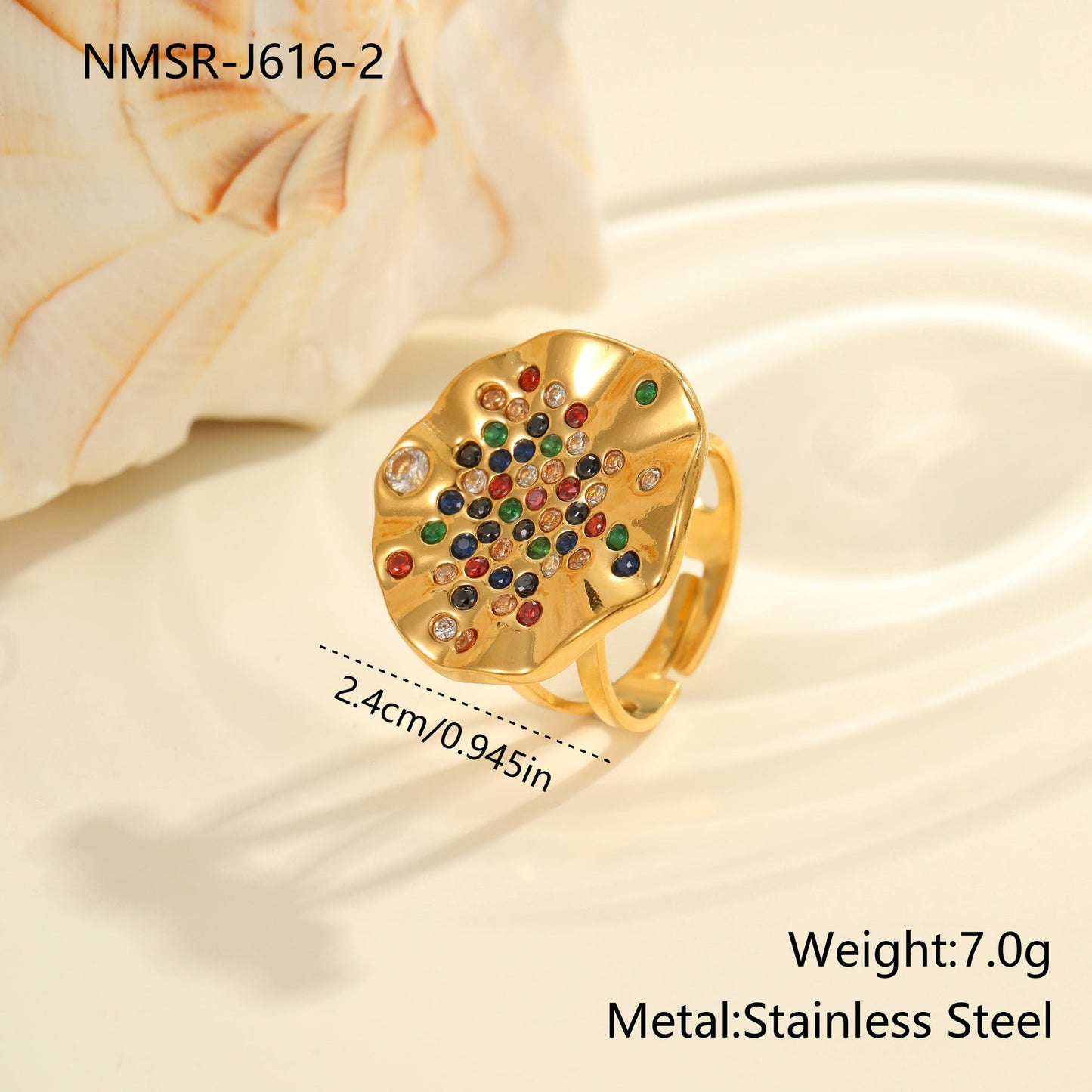 Pleated Inlaid Color Diamond Titanium Steel Ring