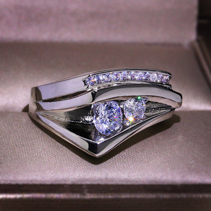 Popular Half-edge Heart-shaped Micro Inlaid Zircon Geometric Three-dimensional Ring