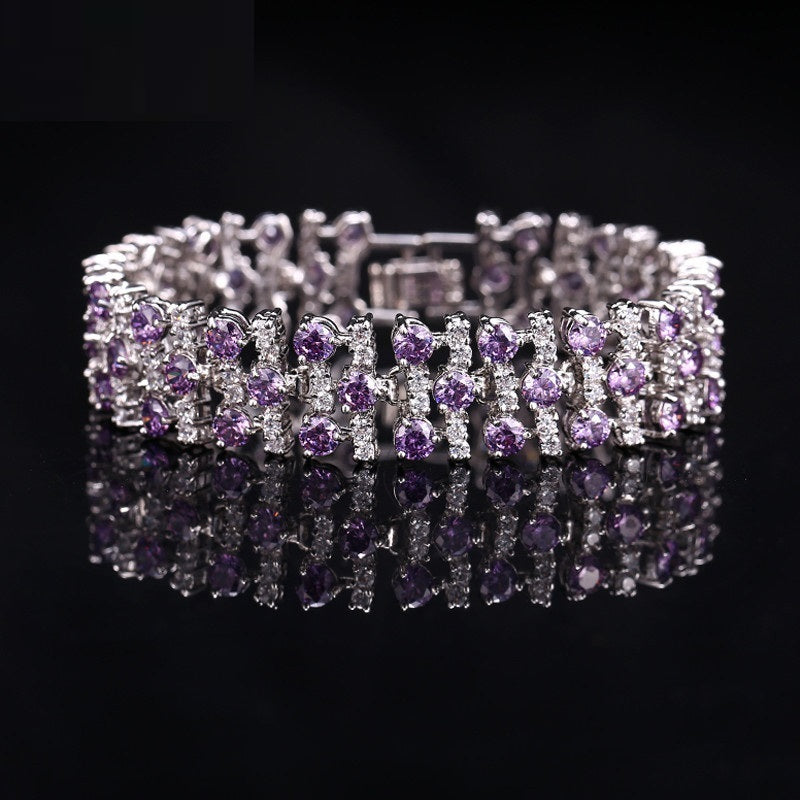 Luxury AAA Zircon Bracelet – Blue Crystal Hand Accessory | Factory Hot Sale 17.8cm