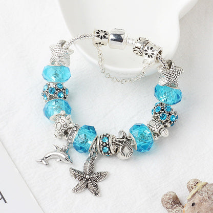 Blue Ocean Dolphin Starfish Pendant Beaded Bracelet