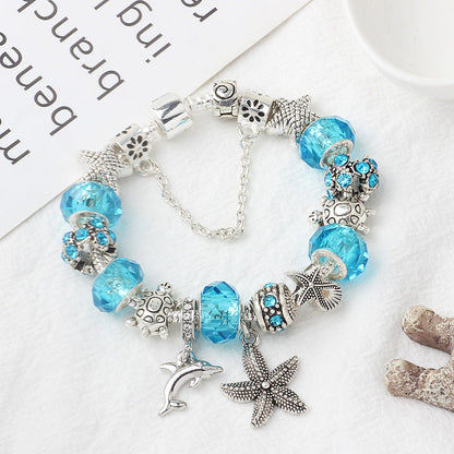 Blue Ocean Dolphin Starfish Pendant Beaded Bracelet