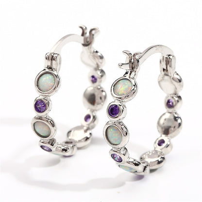 Round Opal Color Zircon Full Diamond Ring Ear Clip Female