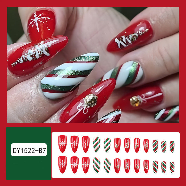 24pcs Christmas False Nails Hat Striped Snowflake Nail Art Stickers For Parties Dances Or Holiday Wear Louisiana Mart