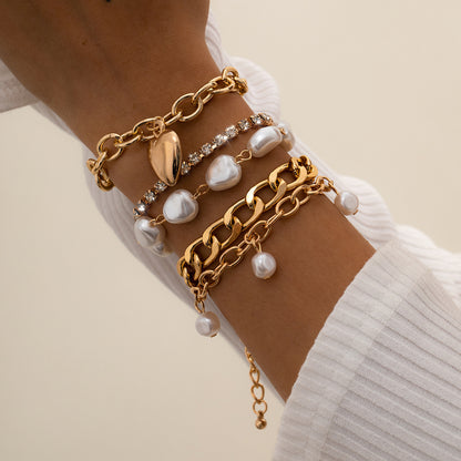 Complex Cuban Bracelet Women's Micro-inlaid Love Bracelet Suit