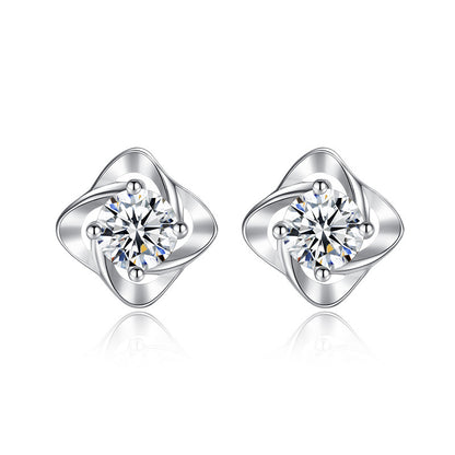 Female Creative S999 Pure Silver Four Leaf Clover Ear Stud