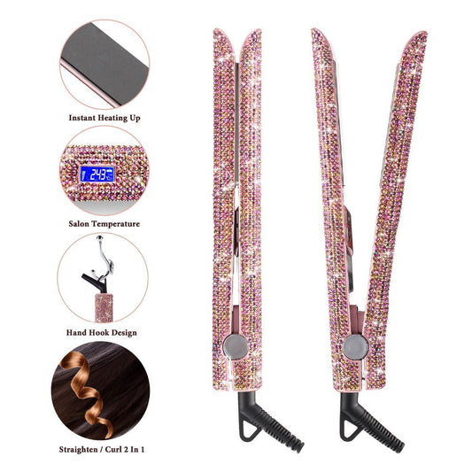 Professional Glitter Hair Flat Iron Titanium Plate Diamond Hair Straightener Crystal Hair Styling Hot Tools Louisiana Mart