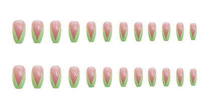 PD-57 Ballet Green French Net Red Fake Nail Sticker Nail Nail Patch Can Be Taken Off And Worn By Women