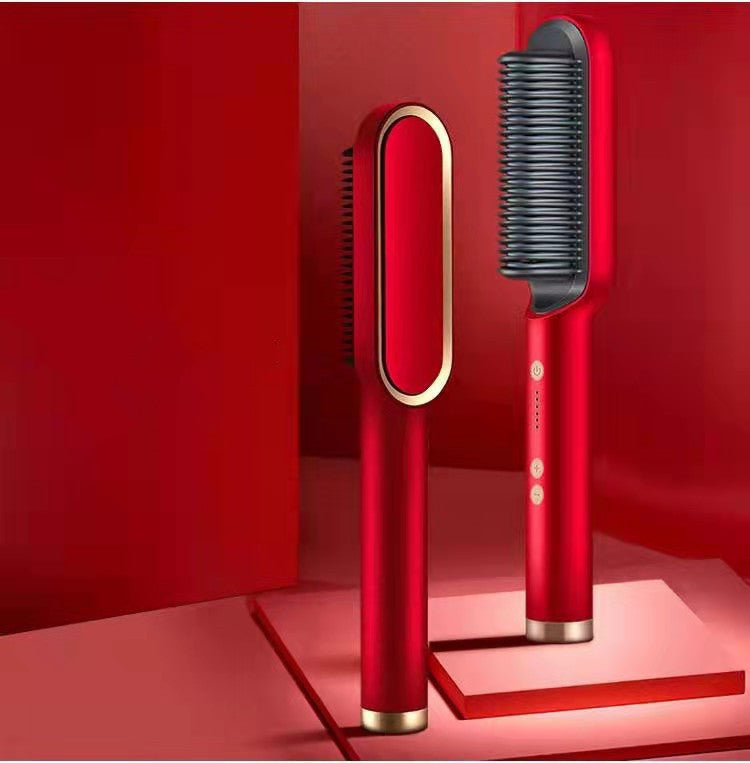 New 2 In 1 Hair Straightener Hot Comb Negative Ion Curling Tong Dual-purpose Electric Hair Brush Louisiana Mart