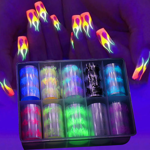 New Nail Art Flame Star Sticker Ins Color Fluorescent Flame Boxed Transfer Sticker Set
