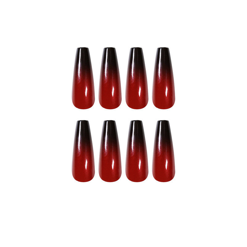 Red And Black Gradient Long Ballet Wear Nails Finished Fake Nails Nail Patch 24 pieces
