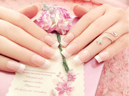 Nail art  Nail art finished French long fake nail patch long French Louisiana Mart