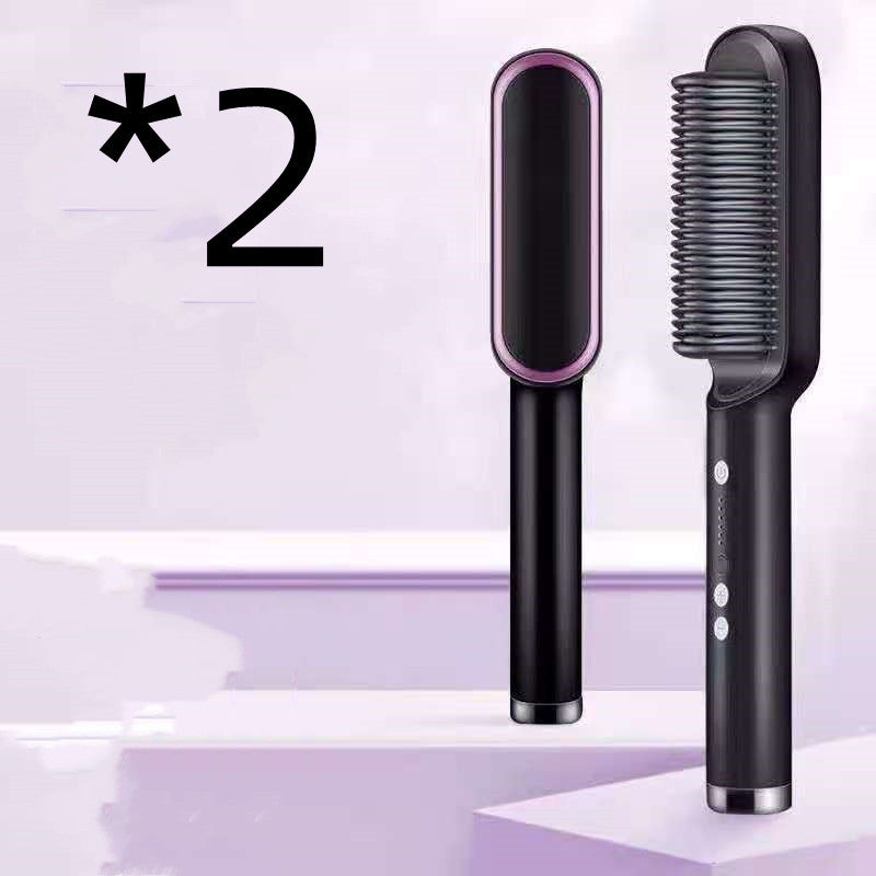 New 2 In 1 Hair Straightener Hot Comb Negative Ion Curling Tong Dual-purpose Electric Hair Brush Louisiana Mart