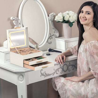 LED Mirror 3 Layer Jewelry Organizer 